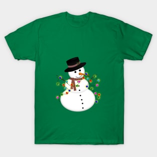 Cartoon Snowman with Christmas Lights T-Shirt